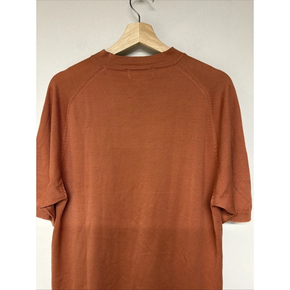 Johnston and Murphy Mens Sweater Size M Short Sleeve 100% Silk Casual Orange